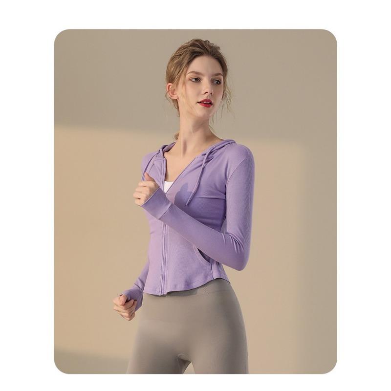 Women's Fitness Hooded Sports Jacket Running Top Slim Long Sleeve Quick Dry Tight Casual Yoga Clothing