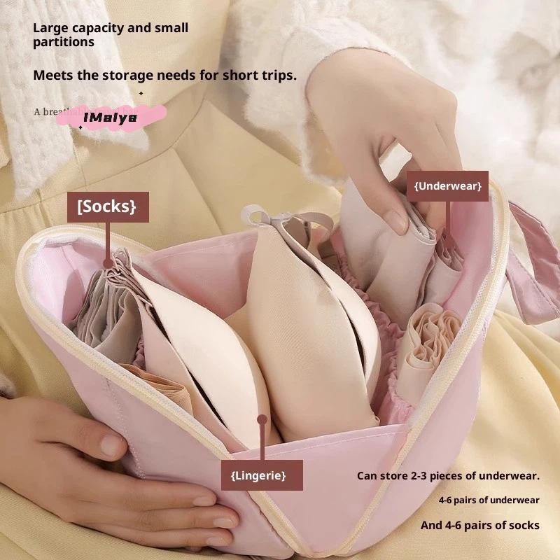 Portable Travel Organizer Bag - Handheld Storage for Underwear Socks Bras Intimate Clothes Polyester Fiber Ball Shaped