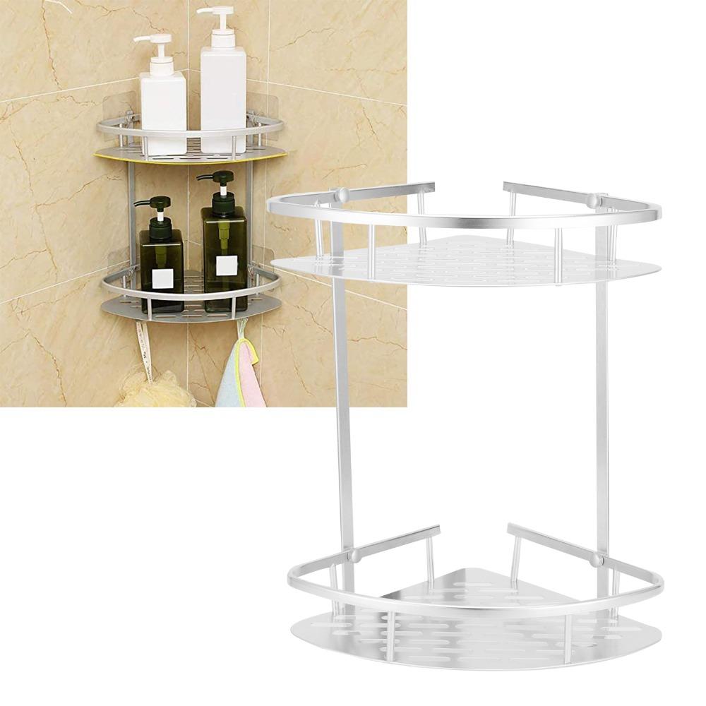 Two Layer Corner Shower Shelf Silver Bathroom Corner Shelf Durable Shower Shelf Rack  Household Use