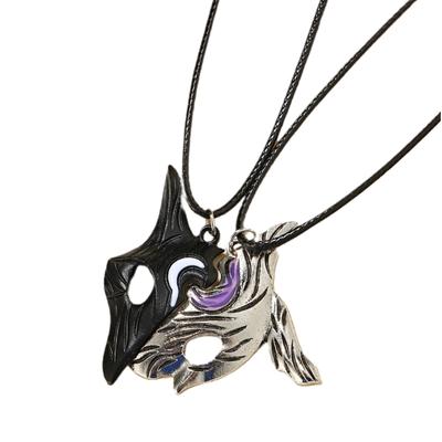 2Pcs Alloy Pendant Puzzle Necklace with Black Strap for Creative Couple Lover Chains Girl Jewelry Accessories