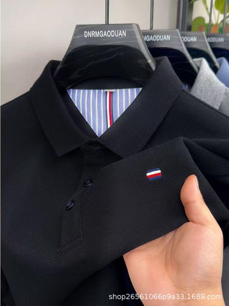 Men's Non-Iron Embroidered Lapel Long Sleeve Polo Shirt - Plus Size, Autumn/Winter Casual Business Style