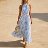 Women's Halter Neck Maxi Dress with Floral Print Sleeveless Vacation Dress Flowy Bohemian Style Summer Dress for Outdoor Events