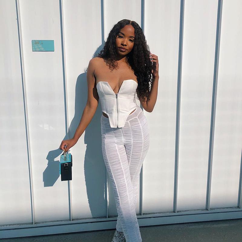 European & American 2020 Summer Women's Sexy Slim-Fit Strapless Zipper Top