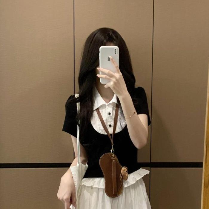 College style suit women's summer 2026 new fake two-piece T-shirt skirt small summer ootd wear a complete set