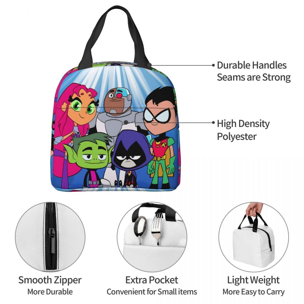 Teens Titans Go Beast Boy Thermal Insulated Lunch Bags for Picnic Portable Food Bag Container Men Women Thermal Cooler Lunch Box