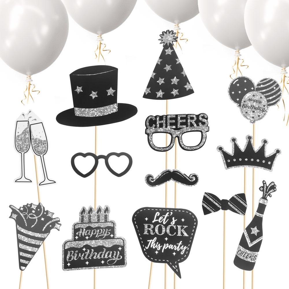 36pcs Black Gold Birthday Photography Props Paper Dress Up Costume Mask Photo Booth Props Kids Gift