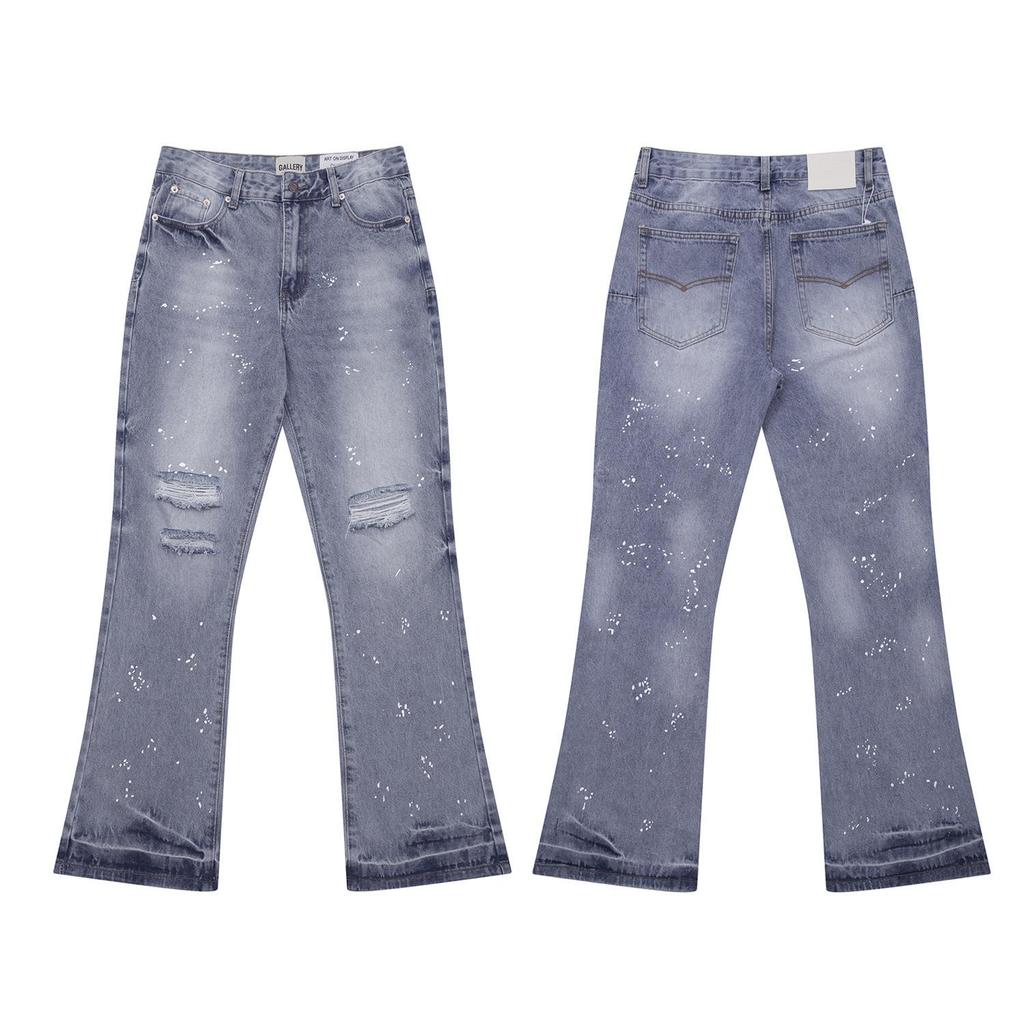 Trendy Wijde Jeans, Gewassen, Slijtageplekken, Patchwork, Unisex Stijl