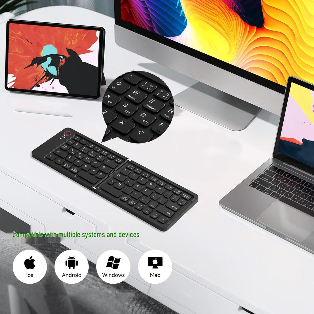 Macaron Color Foldable Bluetooth Keyboard with Phone Stand for Mobile and Tablet.