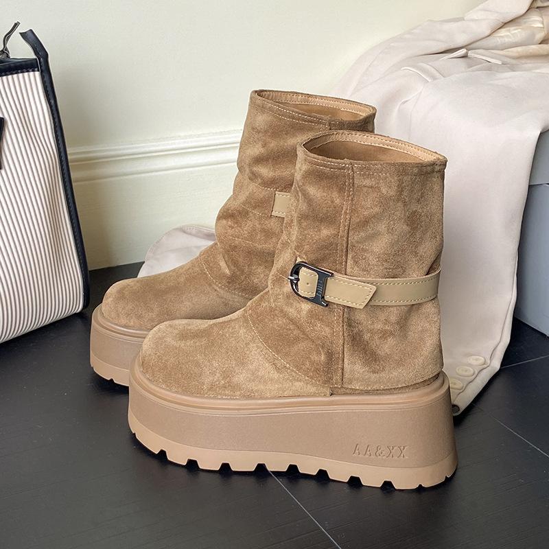 

Cowhide version retro brown platform short boots children s new autumn skirt heightening short boots Martin boots 40 абрикосовый