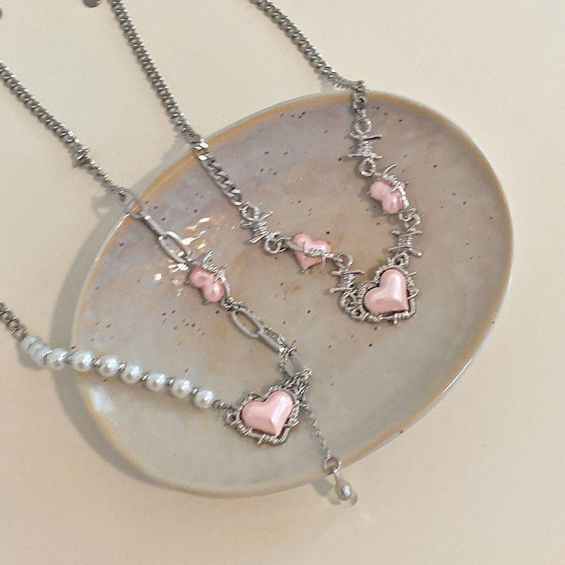 Sweet Cool Y2K Pink Thorns Love Heart Necklace 2023 Korean Thorns Chains Choker Collar For Women Lady Party Jewelry Gift
