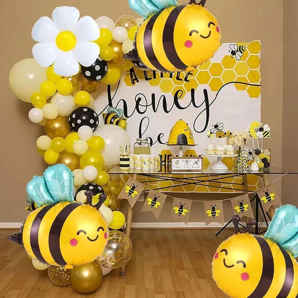 Large Bee White daisy flower foil balloon for children's birthday graduation Mother's Day party decoration Plumeria Helium Ball