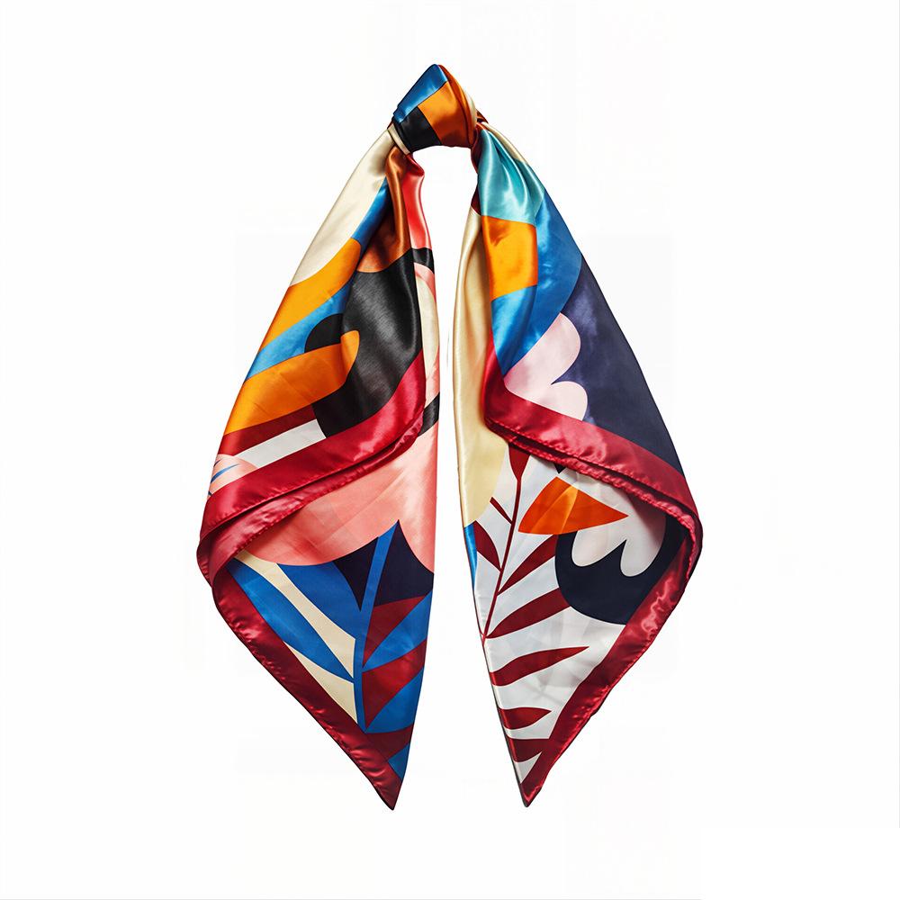 90cm silk scarf for women, headscarf, faux silk satin, glossy, printed, large handkerchief