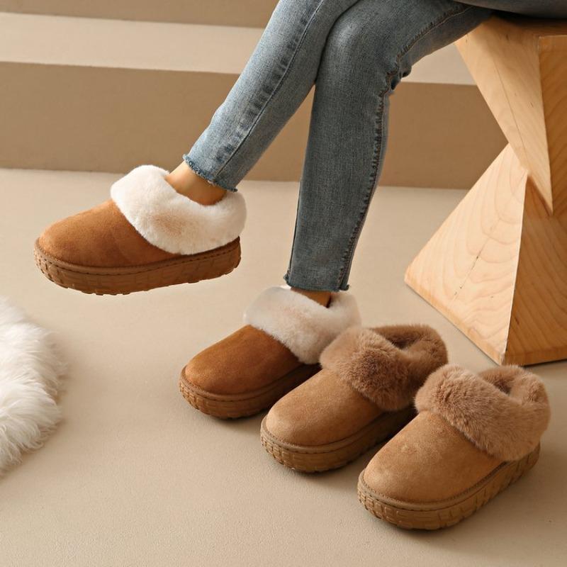 Foreign trade new plush thickened wool half tray cotton shoes women's cross-border suede warm large size plush cotton shoes
