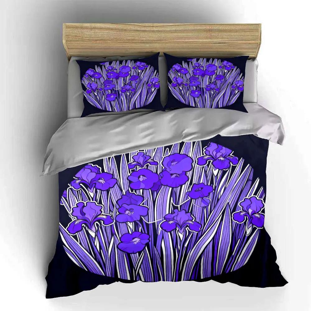 Purple Floral Three-Piece Set Soft Comfortable Duvet Cover Bedding Set Included 1*Duvet Cover & 2*Pillowcases gift