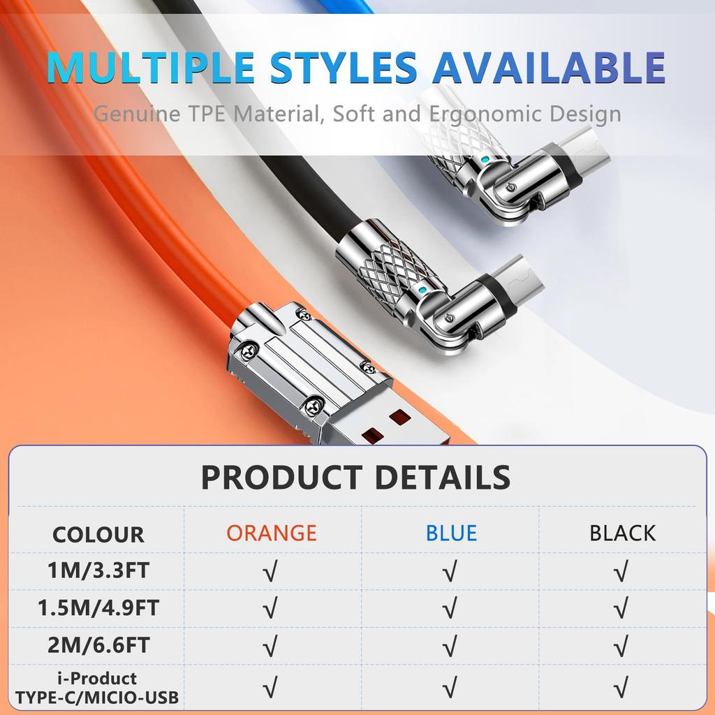 120W Fast Charge USB Type C Cable 180 Degree Rotation Elbow Cable for Game for Xiaomi Redmi Honor Phone Charger USB C Cable