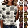 Women's Casual Loose Fit Half Sleeve Top Round Neck Lightweight Comfortable Halloween Pumpkin Print Shirt for Everyday Wear