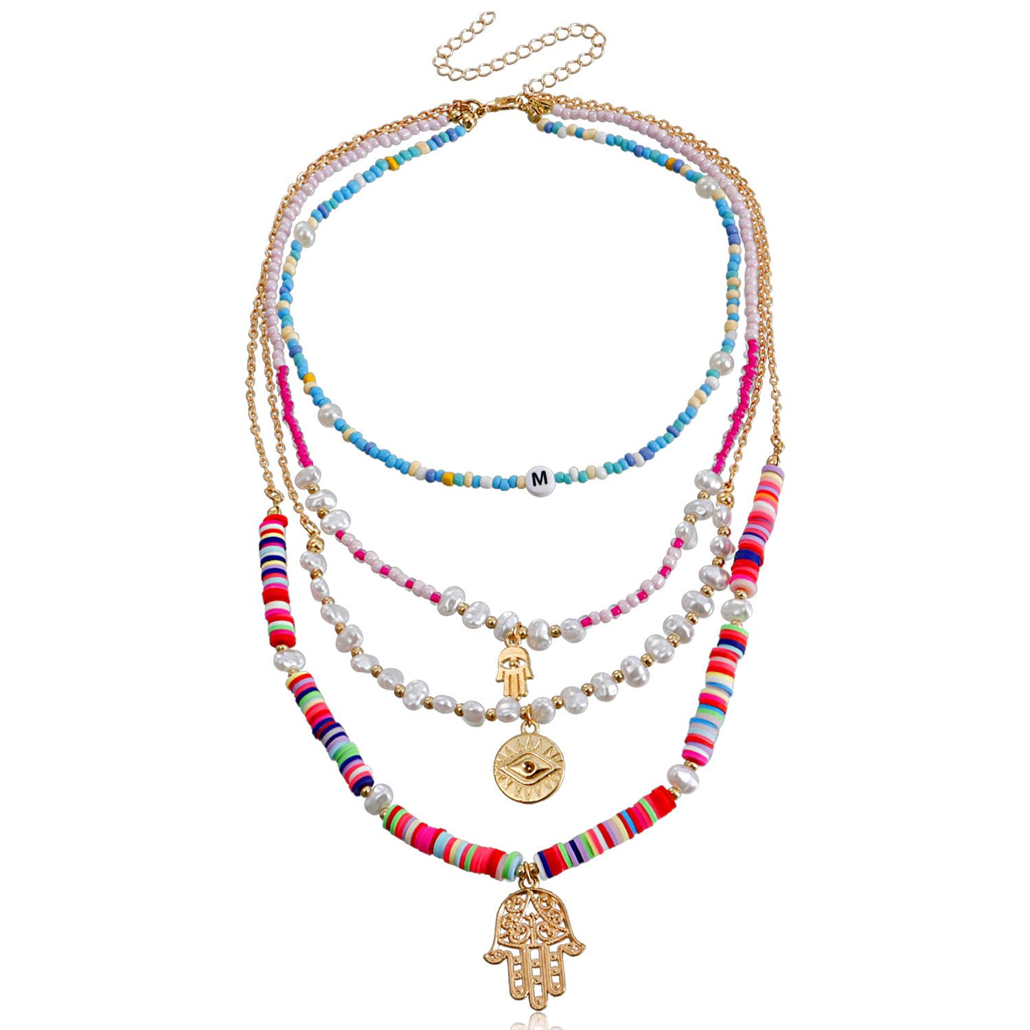 

Accessories Bohemian colored soft pottery rice beads imitation pearl Fatima hand necklace золотой