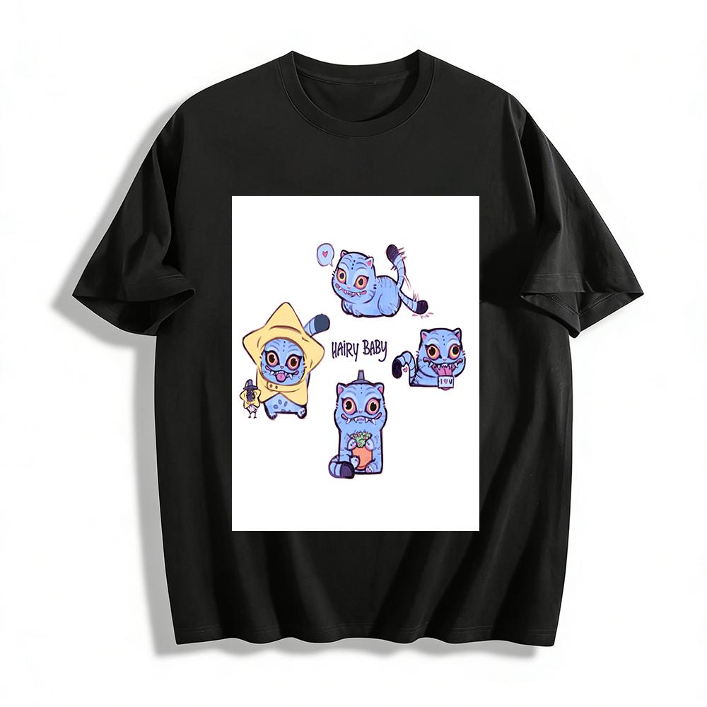 

Hairy Baby Blue Cat Print Casual Tshirt Unisex Funny Cartoon Graphic Daily Wear Top Pure cotton T-shirt 6XL