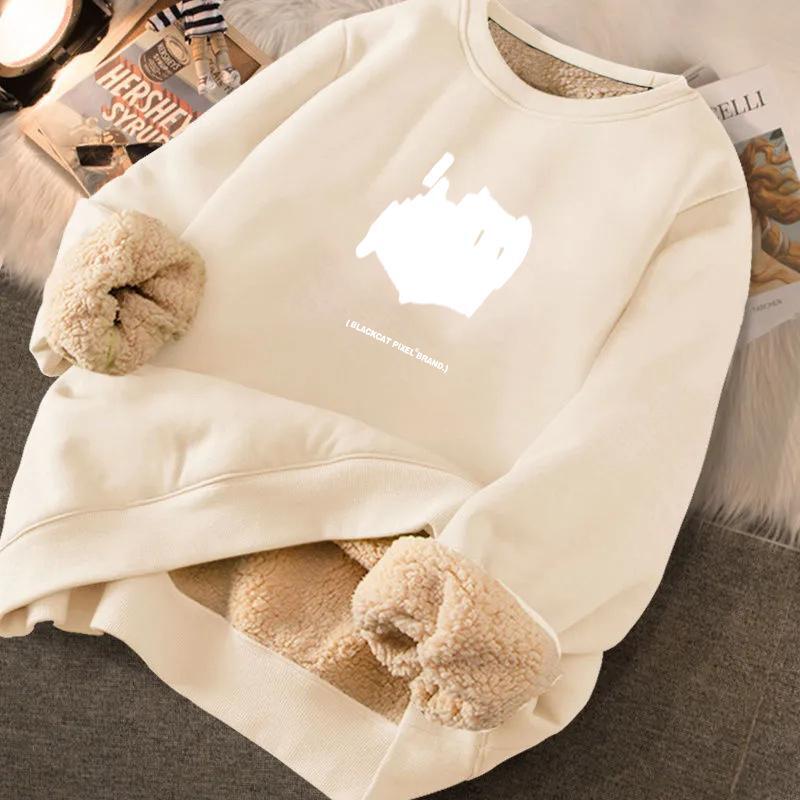 Sweat à capuche tendance pour homme en velours épaissi à doublure en laine d'agneau - Pull d'hiver à col rond, coupe ample, grande taille, haut chaud pour étudiants.