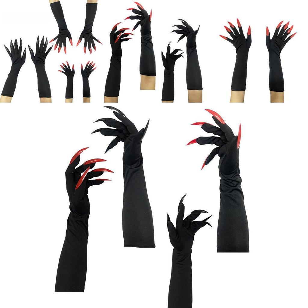 Halloween Lange Vampirklauen-Handschuhe mit falschen Nägeln für Cosplay-Kostümparty