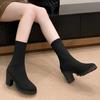 Classic Minimalist Solid Color Elastic Sock Boots For Women'S Autumn Elegant High Heels, Slip On Elastic Knitted Ankle Boots