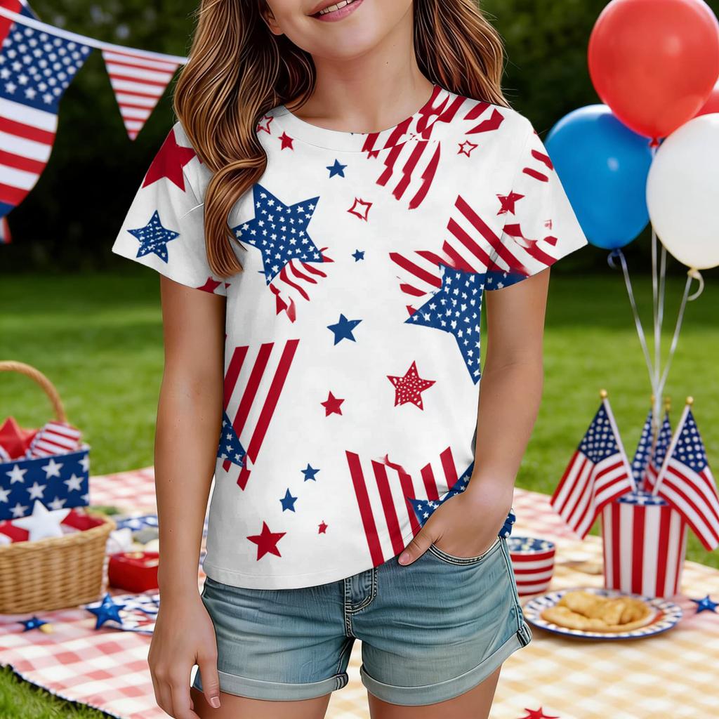 Kids Independence Day Print Round Neck Short Sleeve Casual T-shirt