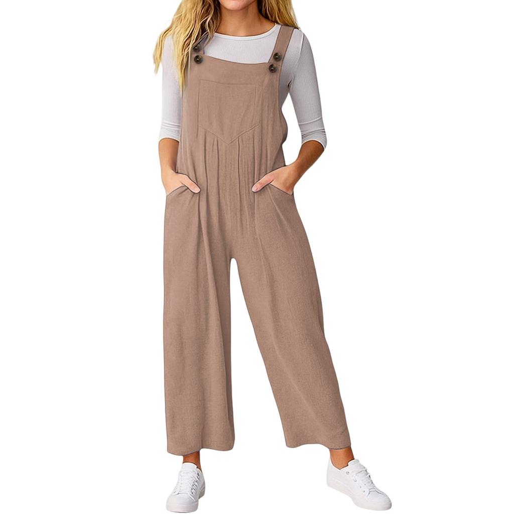 Women's Loose Casual Sleeveless Jumpsuit Solid Color Pocket Jumpsuit Pocket Jumpsuit