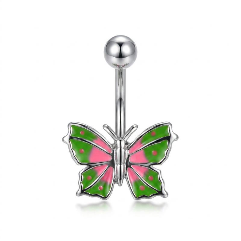 1Pcs Purple Zircon Dangle Belly Button Rings Stainless Steel Heart Butterfly Navel Piercing Long Drop Pendant Belly Ring Jewelry