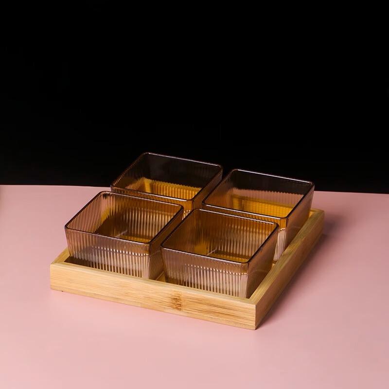 Acrylic Divided Serving Tray with Bamboo Platter