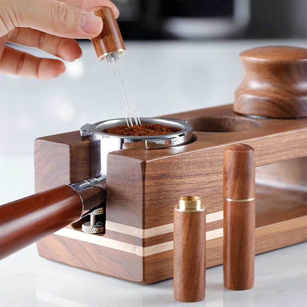 Coffee Ground Stirrer Espresso Distribution Tool Accessory with Wooden Handle Needle Whisk Distributor for Coffee Ground