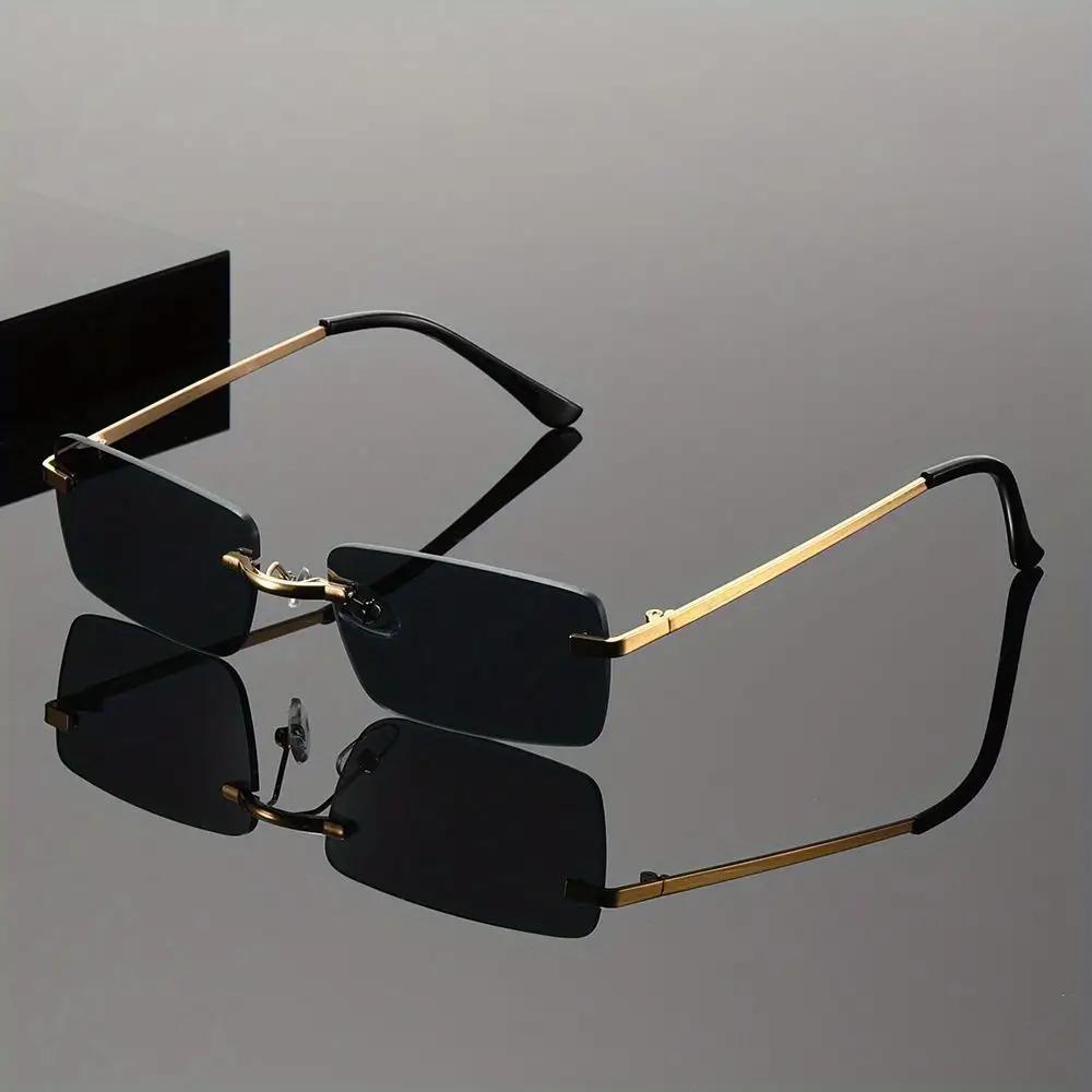 

1pc new rimless narrow frame fashion sunglasses for men, unisex design, suitable for a variety of occasions чорний