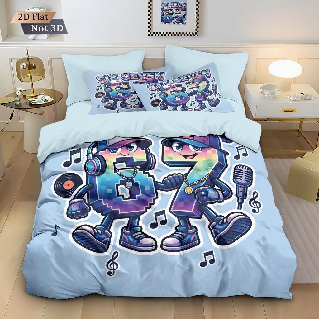 Fun Whimsical Number 67 Digital Printed 3PC Duvet Cover with Pillowcases Novelty Queen King Size Comforter Unique Bedroom Decor