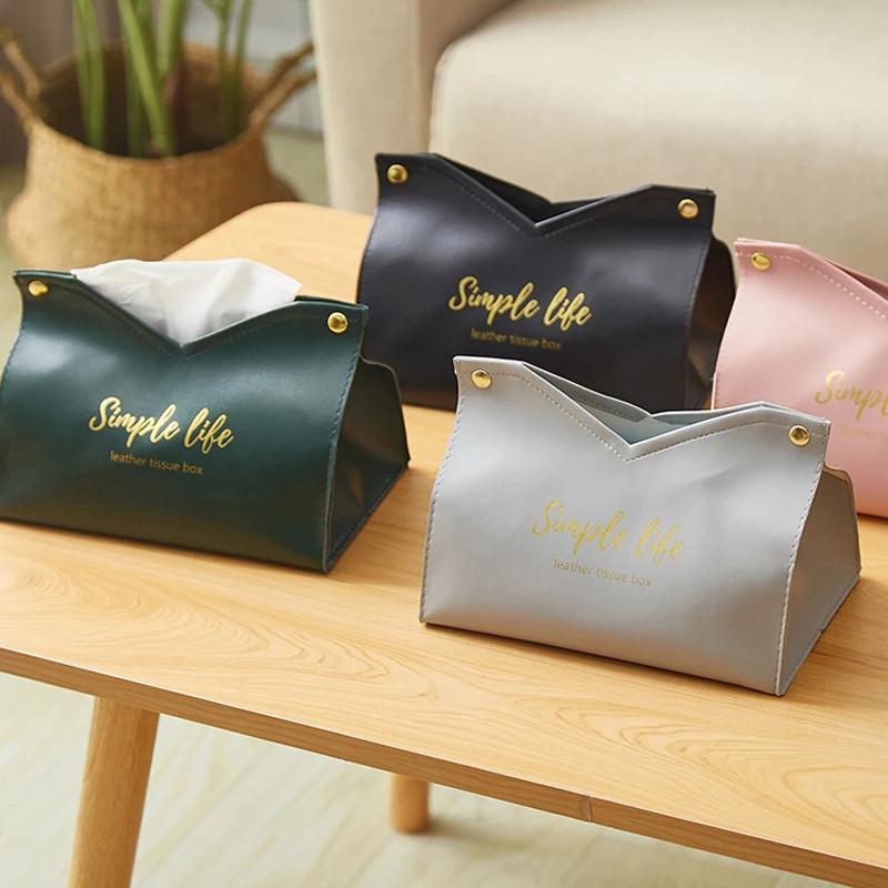 Leather Tissue Box Napkin Holder Car Tissue Box Home Living Room Holder Storage Case Desktop Storage Sundries Storage Pouch