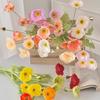 Artificial Flower 4 Head Realistic Fake Silk Flower with Long Stem Home Office Wedding Party Faux Flower Decoration