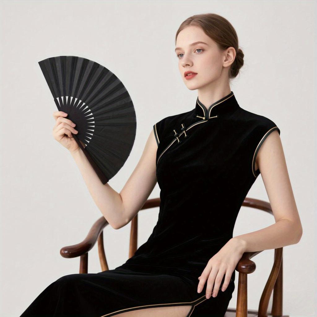1pc Japanese Chinese Style Bamboo Folding Fan, Elegant Retro Wedding Summer Cooling Fan for Cultural Events Photoshoot Ceremony