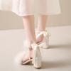 Fashion Women's Sandals White Bow Block Pearl Ladies Shoes Heel Comfortable and Elegant Summer 2025 Vintage Designer Korea Comfort Vip