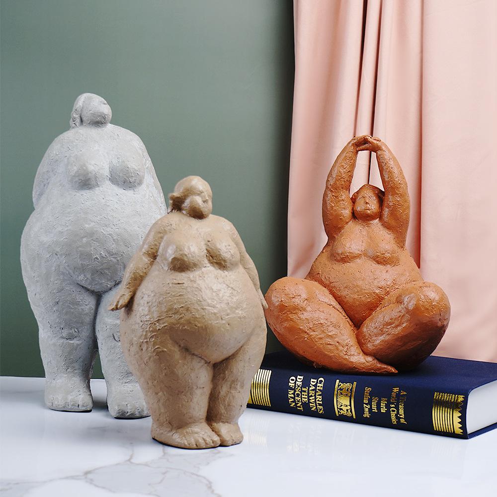European Creative Fat Woman Yoga Ornaments Light Luxury Style Model Room Yoga Studio Resin Worker Art Character Decoration