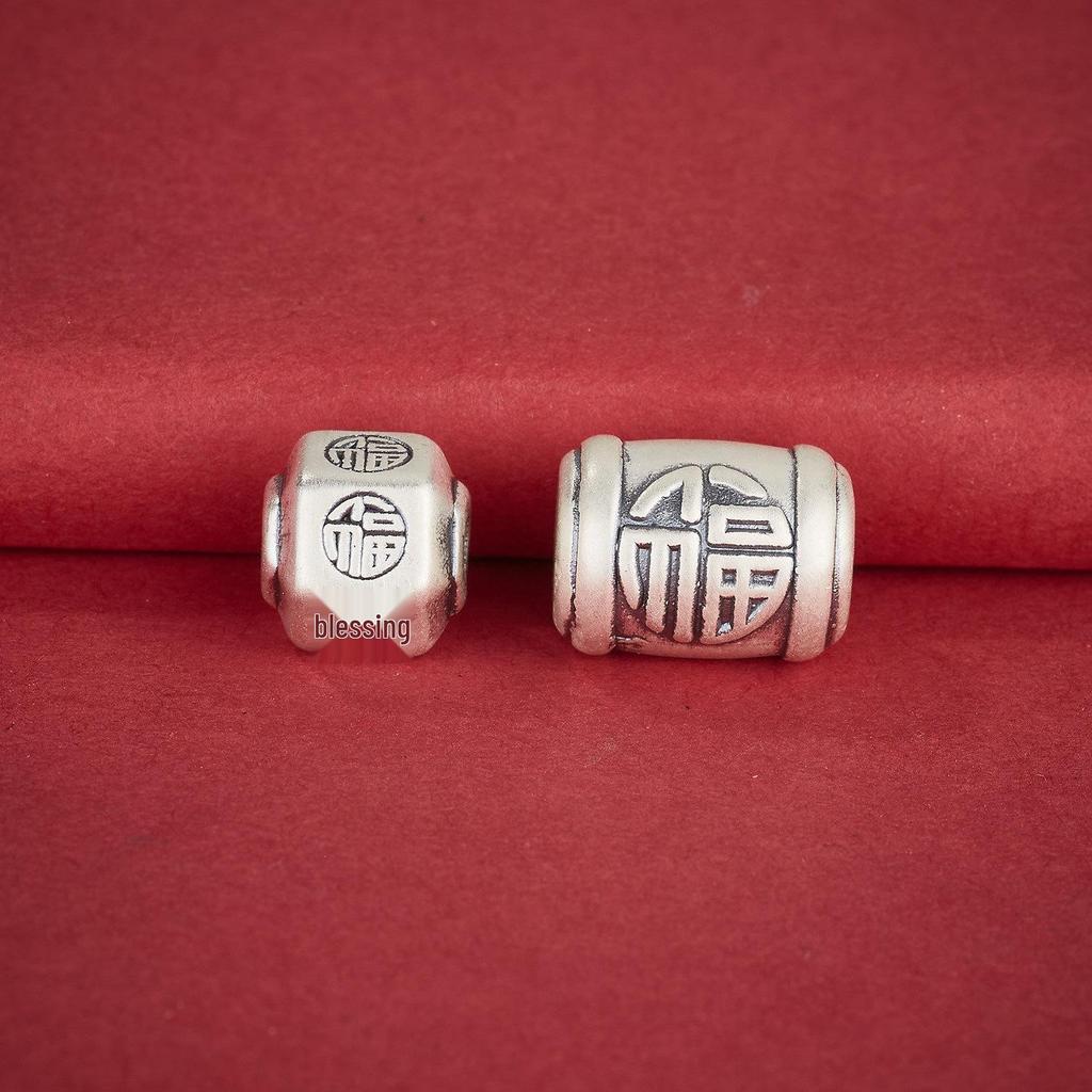 Sterling Silver 999 Luck Transfer Beads: 3D Barrel and Drum Beads for DIY Bracelet Making