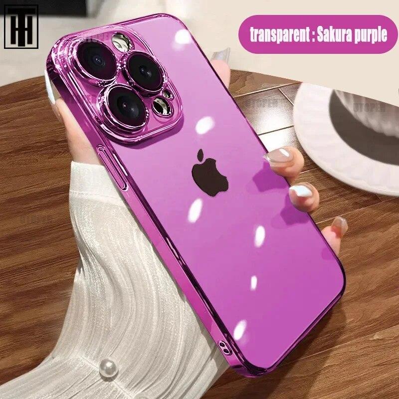 Luxury Transparent Primary Colours Phone Case For IPhone 15 14 11 12 13 14 Pro Max Mini XS X Plus Plating Frame Protective Cover