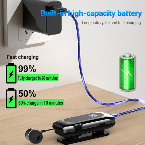 K55 Bluetooth-kompatibler Kopfhörer Anrufvibrationserinnerung Kragenclip Teleskopkabel Mini In-Ear Sport