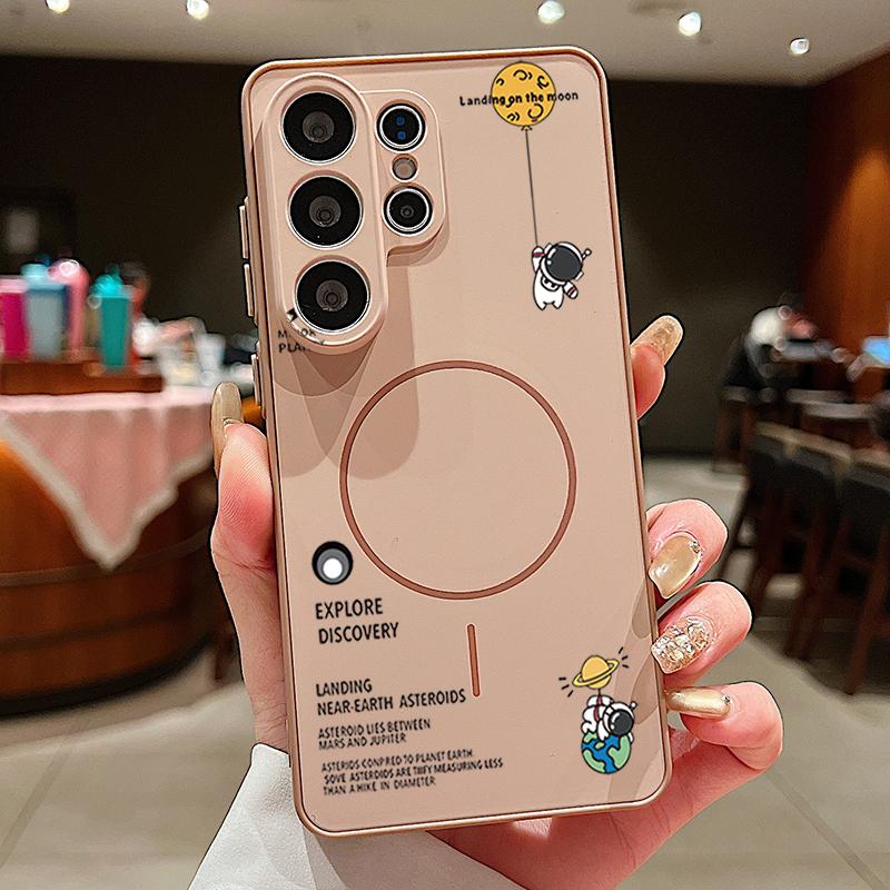 Magnetic For Magsafe Case For Samsung Galaxy S26 Ultra S25 Edge S24 Plus S23 FE S22 A54 A55 A56 5G Hanging Astronaut Pattern Matte Cover