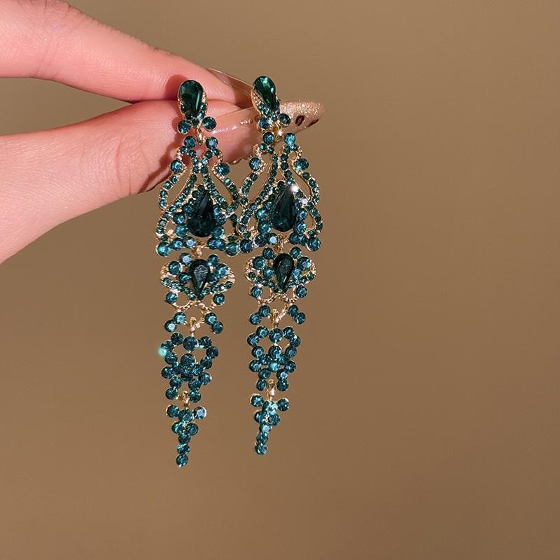 Diamond water drop hollow fringed earrings fashion temperament exquisite stud earrings niche versatile high-end earrings women