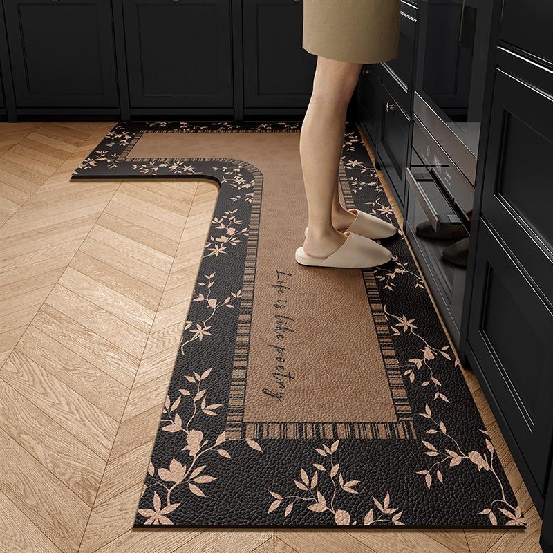 

Кухонный коврик ПВХ Водонепроницаемый Нескользящий Ковер L-образной формы Коричневый Кожаный Коврик для ног Цветочный ковер Текстура Домашние Декоративные Ковры 60x120x40cm