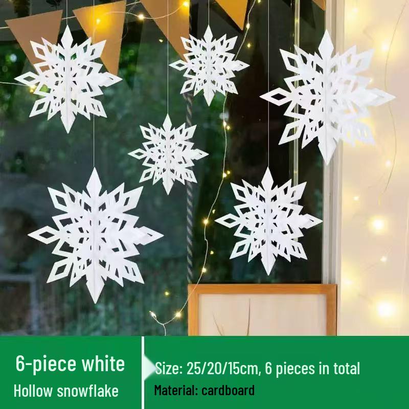 Set of Six 3D Paper Snowflake Hanging Decorations for Store Windows