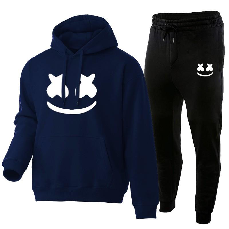 Marshmello Smile Face Hoodie Jogginghosen Set Unisex Oversized Lässig Winter Trainingsanzug