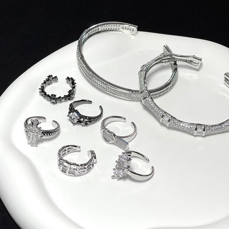 Cross Dark Premium Light Luxury Open Ring Set Cold Wind Zircon Love Bow Ring