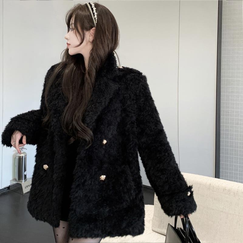 Imitation lamb fur coat loose and thin plush coat female winter celebrity cotton coat princess style