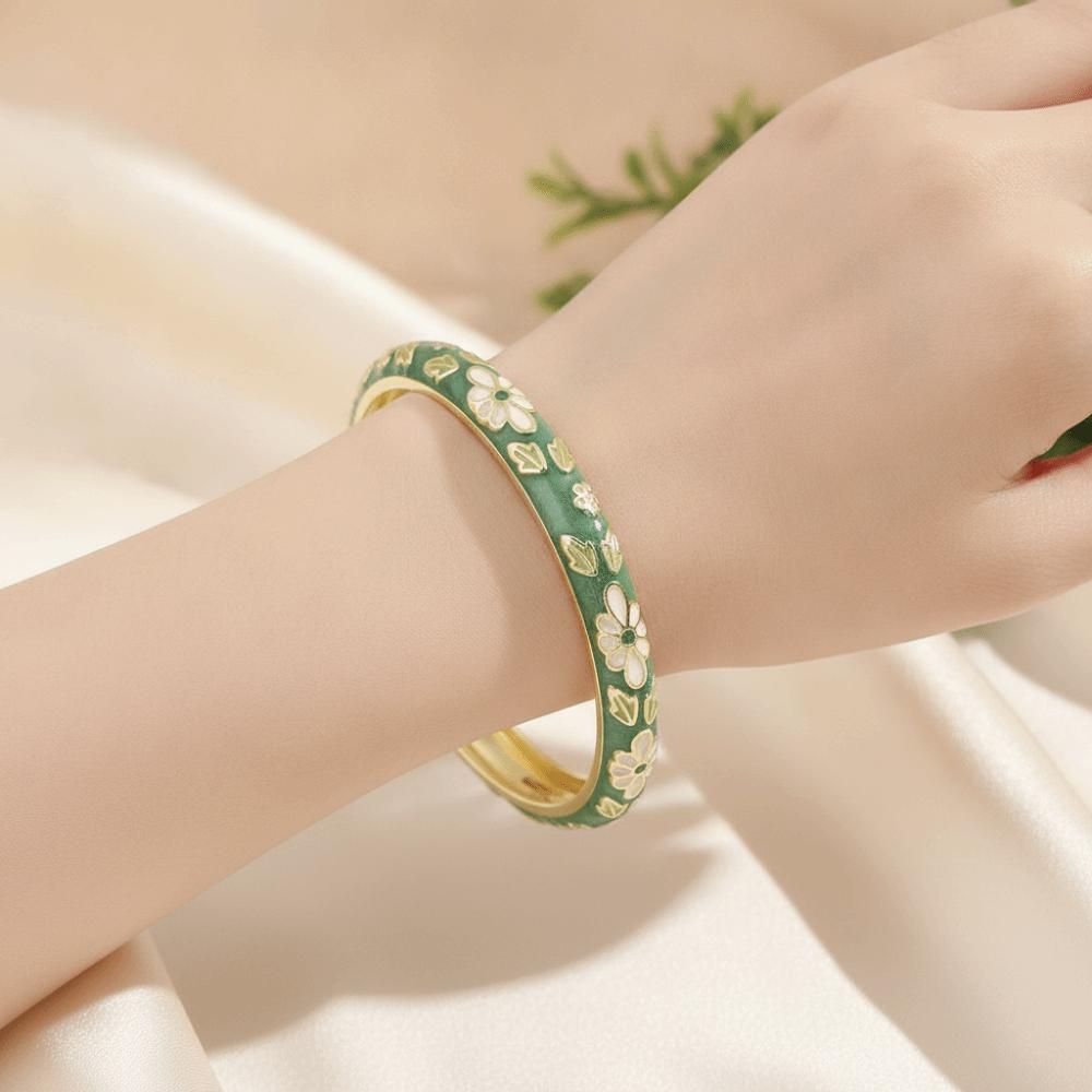Colorful Cloisonne Bangle Ethnic Floral Motifs Cloisonne Bracelet Traditional Style