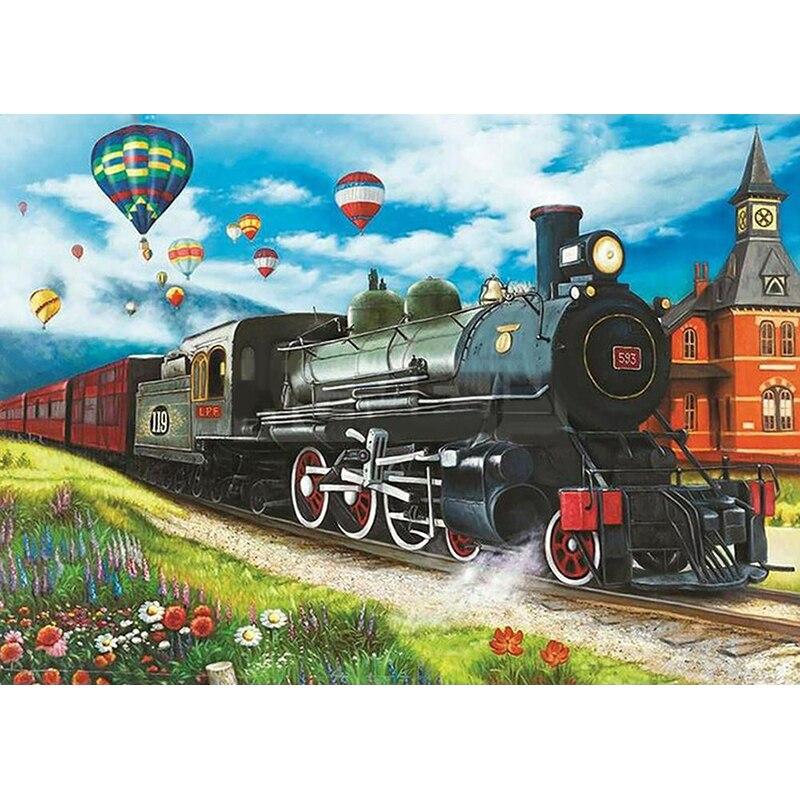 New 5D DIY Diamond Painting Train Scenery Diamond Embroidery Cross Stitch Full Round Drill Crafts Home Decor Manual Gift