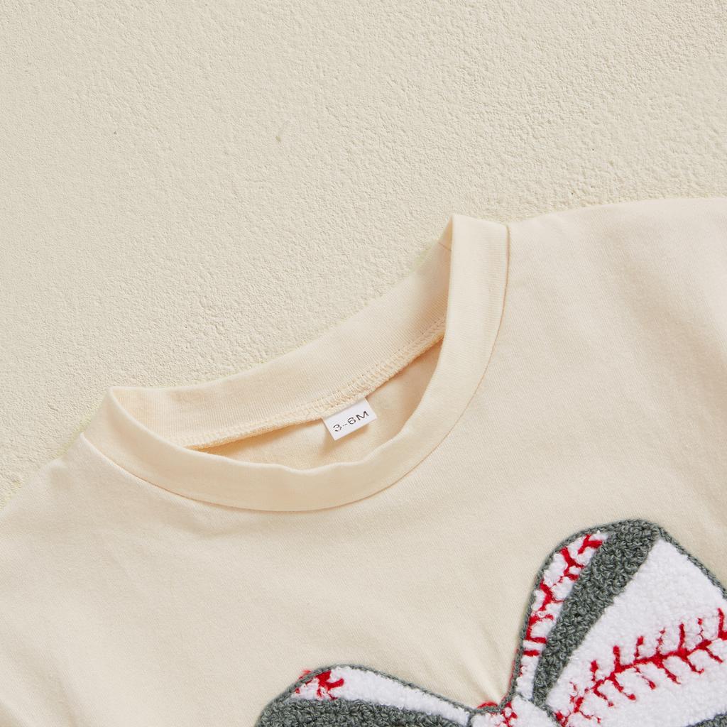 Baby Mädchen Sommer Süßer Strampler Säugling Kurzarm Rundhals Rugby Schleife Stickerei Strampler